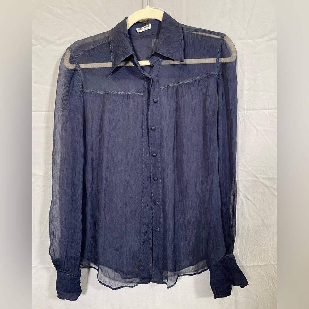Miu Miu sheer navy blouse. Size medium